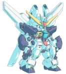  after_war_gundam_x blue_eyes chibi clenched_hands commentary_request full_body gundam gundam_double_x haiteku_reibou highres mecha mobile_suit no_humans robot sd_gundam solo standing v-fin white_background 
