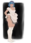  1girl absurdres all_llouis ass blue_hair breasts bulma closed_eyes closed_mouth collarbone dragon_ball dress highres no_panties short_hair socks solo standing thighs 