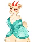  ahegao animal_crossing big_breasts breast_squish breasts deer female glistening glistening_eyes hi_res looking_pleasured mammal nintendo shino_(animal_crossing) solo squish thick_thighs zircce 