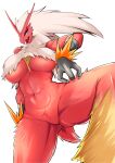  absurd_res anthro big_breasts blaziken blue_eyes breasts claws dodekaminnhi female finger_claws fur generation_3_pokemon hi_res nintendo nude pokemon pokemon_(species) red_body red_fur simple_background solo 