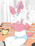  absurd_res age_difference anthro babysitter duo eeveelution female generation_2_pokemon generation_6_pokemon hi_res male navel nintendo older_female pichu pokemon pokemon_(species) ribbons slightly_chubby sylveon zilikslider 