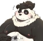  2023 96panda anthro bear belly big_belly black_body black_nose blush cellphone giant_panda hi_res kemono male mammal moobs nipples overweight overweight_male phone portrait simple_background smartphone solo white_background white_body 