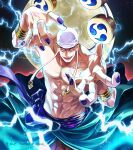  blonde_hair enel fingernails full_moon headband jewelry lightning long_earlobes moon moroi one_piece tomoe_(symbol) topless_male 