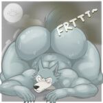  anthro beastars big_butt bodily_fluids butt canid canine canis claws during embarrassed fart legoshi_(beastars) male mammal moon musk niallz_(artist) solo sweat tail thick_thighs transformation weight_gain wolf 