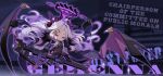  1girl ahoge blue_archive chibi coat coat_on_shoulders demon_girl demon_horns demon_wings hair_ornament hairclip halo hina_(blue_archive) honda_tamanosuke horns long_hair looking_at_viewer low_wings multiple_horns parted_bangs purple_eyes solo very_long_hair white_hair wings 