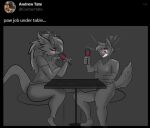  alcohol anthro aurora(chris_the_dragon) avian beak bedroom_eyes beverage bird canid canine canis chris_the_dragon clothing domestic_dog duo feet female foot_fetish foot_on_penis foot_play footjob furniture genitals glass gryphon hair horn invalid_tag licking male male/female mammal meme monochrome mythological_avian mythology narrowed_eyes neck_tuft nose penis seductive sex shaded shocked simple_shading sitting table tail tongue tongue_out tuft wine wolf 