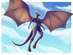  anthro backlighting cloud cloudscape day digital_media_(artwork) dragon flying horn light lighting male masahikoko outside setherion simple_background sky smile solo spread_wings tail wings 