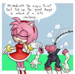  amy_rose anthro clothed clothing countershading dress english_text eulipotyphlan female fur hair head_tuft hedgehog hi_res mammal mario-grant pink_body pink_fur pink_hair red_clothing red_dress sega solo sonic_the_hedgehog_(series) speech_bubble tan_body tan_countershading tan_skin text the_simpsons tuft 