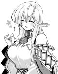  1girl bare_shoulders breasts cape circlet closed_eyes dress fire_emblem fire_emblem:_genealogy_of_the_holy_war jewelry julia_(fire_emblem) large_breasts long_hair monochrome sash simple_background smile solo wide_sleeves yukia_(firstaid0) 