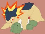  2023 digital_media_(artwork) feral fire fur generation_2_pokemon genitals hi_res male mammal nintendo open_mouth penetration penis plushie pokemon pokemon_(species) pururing simple_background solo substitute_doll typhlosion 