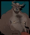  2023 alternate_species anthro armpit_hair barazoku benjamin_holt biceps body_hair bovid bovine brown_body brown_fur chest_fur clothed clothing digital_media_(artwork) ear_piercing ear_ring eyebrows fur hair happy_trail hi_res horn male mammal muscular muscular_anthro muscular_male navel nipple_piercing nipple_ring nipples pecs piercing ring_piercing scar solo tan_hair timdoodles topless vein veiny_muscles were werebovine werecattle 