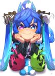  1girl :&gt; @_@ ahoge animal_ears aqua_hair black_bodysuit blue_eyes blue_hair bodysuit bodysuit_under_clothes bow closed_mouth commentary_request crossed_bangs hair_between_eyes hair_bow hands_on_own_cheeks hands_on_own_face heterochromia highres hood hoodie horse_ears horse_girl horse_tail long_hair long_sleeves looking_at_viewer multicolored_clothes multicolored_hair multicolored_hoodie purple_eyes sidelocks simple_background smile solo striped striped_bow stuffed_animal stuffed_rabbit stuffed_toy tail thin_(suzuneya) twin_turbo_(umamusume) twintails two-tone_hair umamusume v-shaped_eyebrows white_background 