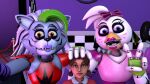  animatronic anthro cassie_(fnaf) claws collar fangs female five_nights_at_freddy&#039;s five_nights_at_freddy&#039;s:_security_breach glamrock_chica_(fnaf) group gwen36_yt hand_on_head hand_on_shoulder human looking_at_viewer machine mammal open_mouth open_smile robot roxanne_wolf_(fnaf) scottgames selfie smile steel_wool_studios teeth trio 