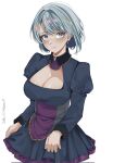  1girl ace_attorney apolonia_07 blue_eyes blue_hair breasts cleavage franziska_von_karma highres large_breasts self-upload short_hair solo 