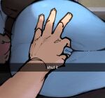  ambiguous_gender anthro blue_body blue_fur butt disembodied_hand duo esahma female fur genitals hand_on_pussy human humanoid_hands lying mammal on_side pussy rear_view snapchat 