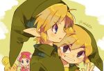  2boys 2girls closed_mouth green_shirt hat link looking_at_viewer multiple_boys multiple_girls pointy_ears princess_zelda shirt short_hair simple_background tetra the_legend_of_zelda the_legend_of_zelda:_ocarina_of_time the_legend_of_zelda:_the_wind_waker tokuura toon_link tunic young_link young_zelda 