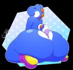  2023 ambiguous_gender anthro big_butt biped blue_yoshi butt clothing digital_media_(artwork) footwear hi_res huge_butt hyper hyper_butt mario_bros nintendo nude open_mouth rear_view shoes simple_background sitting smile solo thelewdshi thick_thighs wide_hips yoshi 