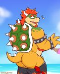  2023 anthro anthro_focus anus arm_hair armband arthropod assisted_exposure barely_visible_anus barely_visible_genitalia barely_visible_penis beach beard belly big_butt big_muscles body_hair bowser bowser_day bracelet butt clothing cloud crab crustacean day decapoda dessert emanata eyebrows facial_hair feral food genitals hair hi_res horn humanoid_genitalia humanoid_penis ice_cream jewelry koopa malacostracan male marine mario_bros musclegut muscular muscular_anthro muscular_male nintendo open_mouth outside penis rear_view sand scalie seaside shell signature sky solo spiked_armband spiked_bracelet spiked_shell spiked_tail spikes spikes_(anatomy) surprise surprised_expression swimming_trunks swimming_trunks_down swimwear swimwear_down tail teeth tongue water zeo_helvein 
