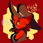  absurd_res anthro bandanna blush choco_bunbun cigar clothing cowboy_hat demon embarrassed english_text gremile_&#039;hotshot&#039; hat headgear headwear hi_res imp kerchief kings_of_hell male red_eyes smoking solo text yellow_sclera 