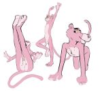  all_fours anthro balls felid flaccid genitals humanoid_genitalia humanoid_penis male mammal mindkog pantherine penis pink_panther simple_background white_background 