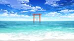  beach blue_sky cloud day game_cg ginka kuro-kun_(nablack) multiple_torii no_humans ocean official_art outdoors scenery sky torii 