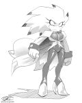  2023 5_fingers accipitrid accipitriform anthro archie_comics avian beak big_breasts bird breasts cape clothed clothing egyptian_vulture female fingers greyscale hardtones hi_res jacket monochrome nephthys_the_vulture old_world_vulture sega signature simple_background skinsuit solo sonic_the_hedgehog_(archie) sonic_the_hedgehog_(comics) sonic_the_hedgehog_(series) standing tight_clothing topwear vulture white_background 