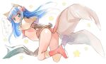  1girl animal_ears ass bangs bikini bikini_top_only blue_eyes blue_hair blush boots bow brown_capelet brown_gloves capelet cat_ears closed_mouth commentary_request elbow_gloves emurin expressionless flat_chest full_body gloves hair_bow jumping long_hair looking_at_viewer looking_back mage_(ragnarok_online) majiko_(emurin) midriff pelvic_curtain pink_bow ragnarok_online red_bikini red_footwear red_skirt showgirl_skirt skirt solo star-shaped_pupils star_(symbol) swimsuit symbol-shaped_pupils two-sided_fabric two-sided_skirt white_background white_skirt 