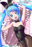  1girl animal_ears black_bow black_bowtie black_leotard black_pantyhose blue_eyes blue_hair blunt_bangs boo_(takagi) bow bowtie breasts cowboy_shot cure_sky detached_collar highres hirogaru_sky!_precure leotard long_hair magical_girl multicolored_hair open_mouth pantyhose pink_hair playboy_bunny precure rabbit_ears side-tie_leotard sidelocks small_breasts smile solo sora_harewataru strapless strapless_leotard streaked_hair teeth twintails upper_teeth_only wrist_cuffs 