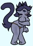  anthro belly bent_over big_breasts blep breast_squish breasts bulge clothing covering covering_breasts covering_self felid feline feline_threat gynomorph hi_res intersex legs_together mammal presenting shy solo squish thick_thighs thong tongue tongue_out underwear wide_hips 