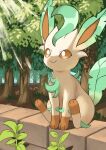  absurdres animal_focus bright_pupils brown_eyes closed_mouth commentary_request day highres jira_(ziraiya26) leafeon no_humans outdoors pokemon pokemon_(creature) sitting smile solo tree white_pupils 