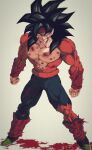  1boy armor bardock biceps black_hair bleeding blood blood_on_clothes blood_on_face body_fur broken_armor bruise bruise_on_face bure_(fantasticyouth7) cuts dirty dragon_ball dragon_ball_gt dragon_ball_z headband highres injury long_hair looking_at_viewer male_focus monkey_boy monkey_tail muscular muscular_male no_nipples pants pectorals red_fur saiyan saiyan_armor scar scar_on_cheek scar_on_face scratches simple_background smile solo spiked_hair super_saiyan super_saiyan_4 tail torn_clothes wristband 