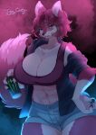  abs anthro big_breasts breasts canid canine cleavage clothed clothing female fox fur hi_res lemoco mammal monster_energy multicolored_body multicolored_fur solo thick_thighs two_tone_body two_tone_fur 