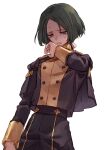  1boy black_pants blood blood_on_hands cape fire_emblem fire_emblem:_three_houses garreg_mach_monastery_uniform green_hair grey_eyes linhardt_von_hevring long_sleeves male_focus pants sick solo soto standing sweatdrop white_background wiping_mouth 