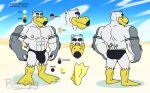  abs anthro avian ayden_(brogulls) big_bulge bird brogulls bulge clothing gull hi_res lari larid male model_sheet muscular nipples poppin speedo swimwear 
