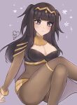  1girl artist_name black_hair blunt_bangs bodystocking breasts cleavage fire_emblem fire_emblem_awakening gold_trim grey_background highres large_breasts long_hair looking_at_viewer purple_eyes purrlucii solo tharja_(fire_emblem) 