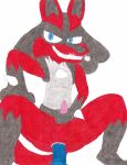  2023 anal anal_masturbation anal_penetration anthro anthrofied anus balls bedroom_eyes blue_eyes butt canid canine canis colored_pencil_(artwork) crouching dildo dildo_in_ass dildo_insertion dildo_sitting erection fur generation_4_pokemon genitals grey_body grey_fur grin half-closed_eyes hand_on_knee hand_on_leg hand_on_penis hi_res humanoid_genitalia humanoid_penis ketchup_(lucario) looking_at_viewer lucario male male_focus mammal masturbation motion_lines narrowed_eyes nintendo nude object_in_ass penetration penis pokemon pokemon_(species) pokemorph red_body red_fur seductive sex_toy sex_toy_in_ass sex_toy_insertion simple_background smile snort solo solo_focus spread_legs spreading squat_position squatting_pose stroking stroking_penis teeth toying_self traditional_media_(artwork) ultimatepokemorphs 