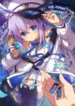  1other blue_eyes blue_hair blue_ribbon character_name gochuumon_wa_usagi_desu_ka? hair_between_eyes highres jacket kafuu_chino kirara_fantasia kootee-on long_hair long_sleeves neck_ribbon parted_lips pov ribbon white_jacket 