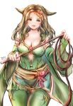  1girl breasts cape cleavage cosplay dated detached_sleeves final_fantasy final_fantasy_iv final_fantasy_xiv green_eyes green_hair hair_ornament highres large_breasts long_hair looking_at_viewer miqo&#039;te open_mouth polly_(cott) rydia_(ff4) simple_background smile solo thighhighs white_background 