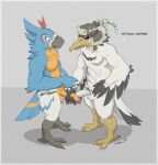 2023 abs anthro avian beak belly biped bird blue_body blush breath_of_the_wild colored countershading dialogue duo english_text erection eyewear feathers genitals glans goggles grey_beak hand_on_penis handjob hi_res humanoid_genitalia humanoid_penis kass_(tloz) male male/male mostly_nude muscular muscular_anthro muscular_male nintendo nude penile penis penn_(tloz) pink_glans rito scuted_legs scutes sex signature simple_background tail_feathers talking_to_another tears_of_the_kingdom text the_legend_of_zelda white_penis winged_arms wings yellow_beak yellow_belly yellow_body yellow_countershading zerofox1000 