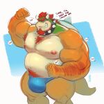  absurd_res anthro arm_hair armpit_hair beard belly biceps big_biceps big_bulge big_muscles big_pecs blush body_hair bowser bowser_day bulge chest_hair chest_tuft clothed clothing collar dialogue english_text facial_hair fist flexing flexing_bicep grin hair hi_res horn koopa looking_at_viewer male mario_bros mature_male musclegut muscular muscular_anthro muscular_male nintendo nipple_piercing nipples pecs piercing scalie simple_background smile solo spiked_collar spikes spikes_(anatomy) standing tail talking_to_viewer text toastyfuzzbuns topless tuft underwear 