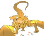  absurd_res alpha_channel anthro_to_feral beefrequency clothing dragon gold hi_res horn petrification raibiash tail tongue torn_clothing transformation wings 