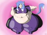  2018 4:3 5_fingers animal_humanoid batspid2 belly big_belly black_clothing blue_hair bottomwear breasts cat_humanoid cel_shading clothing digital_drawing_(artwork) digital_media_(artwork) eyebrows eyelashes fangs felid felid_humanoid feline feline_humanoid female fingers footwear front_view full-length_portrait gradient_background green_eyes hair huge_thighs humanoid hyper hyper_thighs love_handles mammal mammal_humanoid markings multicolored_clothing multicolored_hair navel obese obese_female obese_humanoid overweight overweight_female overweight_humanoid pants portrait purple_clothing shaded shirt shoes signature simple_background smile solo standing tan_body tan_skin teeth thick_thighs topwear two_tone_clothing two_tone_hair two_tone_tail white_hair wide_hips 