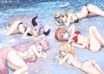  5girls ahoge alternate_breast_size animal_ear_fluff animal_ears antenna_hair armpit_crease ass back bare_arms bare_shoulders barefoot bikini black_bikini black_hair black_hairband blonde_hair blue_eyes braid braided_bangs braided_bun breasts brown_eyes caustics chest_sarashi cleavage closed_mouth crown_braid crystal_shoujo demon_horns ear_piercing fang fingernails flat_chest flower green_eyes grey_hair hair_between_eyes hair_bun hair_ornament hair_ribbon hair_wings hairband hairclip hakui_koyori highres hololive holox horns kazama_iroha knees la+_darknesss large_breasts leaf_hair_ornament legs light_blush long_hair looking_at_another looking_at_viewer lying lying_on_water multicolored_hair multiple_girls nail_polish navel o-ring o-ring_bikini on_back on_side on_stomach open_mouth orange_hair petals petals_on_liquid piercing pink_bikini pink_flower pink_hair pinky_out pointy_ears ponytail purple_bikini purple_eyes purple_hair purple_horns red_bikini red_nails red_ribbon ribbon sakamata_chloe sarashi short_hair side-tie_bikini_bottom smile stomach strapless strapless_bikini streaked_hair string_bikini striped striped_bikini striped_horns swimsuit takane_lui two-tone_hair undone_sarashi virtual_youtuber water white_bikini white_ribbon wolf_ears wolf_girl x_hair_ornament yellow_eyes 