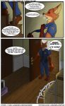  4_toes absurd_res anthro canid canine clothing comic disney feet fox fur hi_res inside logan_silver male male/male mammal nick_wilde paws police_uniform red_body red_fox red_fur simple_background solo speech_bubble standing text tired toes uniform zootopia 