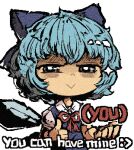  1girl 4chan :&gt; blue_dress blue_eyes blue_hair bow cirno commentary dress english_text hair_bow ice ice_wings inawon lowres shaded_face smug solo thumbs_up touhou upper_body wings 