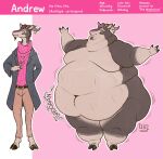  2023 andrew_(dragontzin) antelope anthro belly big_belly bovid digital_drawing_(artwork) digital_media_(artwork) dragontzin english_text fit_to_fat hi_res male mammal model_sheet morbidly_obese morbidly_obese_anthro morbidly_obese_male neck_rolls obese obese_anthro obese_male overweight overweight_anthro overweight_male pink_background rumbling_stomach signature simple_background solo stretch_marks text weight_gain wobbling 