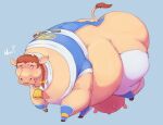  bell belly big_belly big_butt bodily_fluids bovid bow_ribbon butt clothing female feral hooves huge_belly kasumi_(doa) mammal melee_weapon solo solo_focus subakitsu sweat sweatdrop sword tearing_clothing teats text torn_clothing transformation udders weapon wide_hips 
