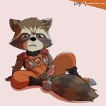  anthro bitting_lip blush bodily_fluids clothing crotchless_clothing cum cum_drip diam_snow dripping genital_fluids guardians_of_the_galaxy leaking_precum male mammal marvel masturbation precum procyonid raccoon rocket_raccoon solo uniform 