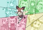  6+girls ;d aardwolf_(kemono_friends) aardwolf_ears aardwolf_girl aardwolf_print aardwolf_tail animal_ears animal_print arms_up blunt_bangs bow bowtie brown_hair chibi closed_mouth detached_sleeves elbow_gloves empty_eyes extra_ears flower full_body furrowed_brow giraffe_ears giraffe_girl giraffe_horns giraffe_print giraffe_tail gloves grey_hair hair_between_eyes hair_flower hair_ornament hands_on_own_hips high_ponytail highres holding holding_flower horns index_finger_raised jitome kemono_friends knees_up layered_sleeves long_hair long_sleeves looking_at_another looking_at_viewer multicolored_hair multiple_girls okapi_(kemono_friends) okapi_ears okapi_tail one_eye_closed open_mouth outstretched_arm pantyhose_under_shorts parted_bangs pendulum pointing print_gloves print_pantyhose print_scarf print_sleeves reticulated_giraffe_(kemono_friends) scarf shirt short_over_long_sleeves short_sleeves shorts sitting sivatherium_(kemono_friends) sleeveless sleeveless_shirt smile srd_(srdsrd01) sunflower tail upper_body very_long_hair 