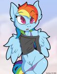  absurd_res anthro baggy_clothing bra clothing equid equine female fluffy gorilladash hair hasbro hi_res horse lgbt_pride long_hair mammal my_little_pony panties pony pride_colors rainbow red_eyes shocked solo spread_wings underwear wings 